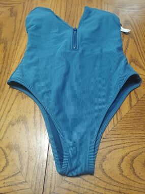 Victoria's Secret Teal Ribbed One-Piece Swimsuit SIZE M